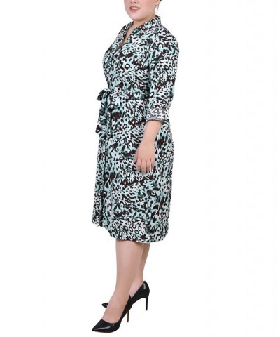 Plus Size Printed Shirt Dress Aqua Animal $19.92 Dresses