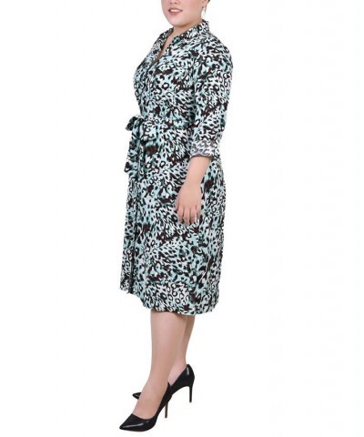 Plus Size Printed Shirt Dress Aqua Animal $19.92 Dresses