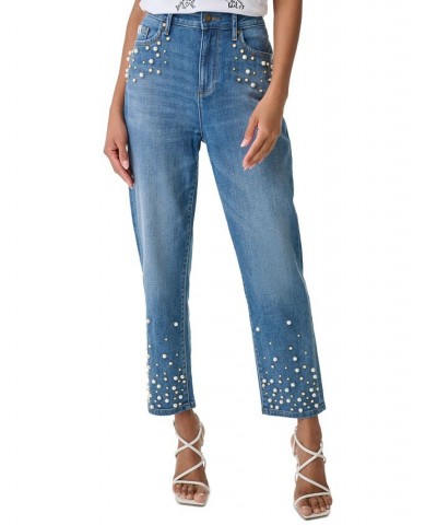 Women's Imitation Pearl Denim Jeans Coastal Blue $51.62 Jeans