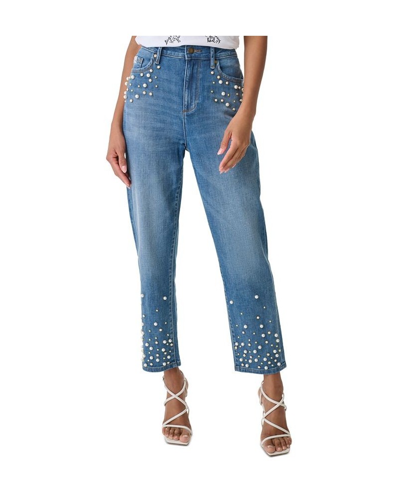 Women's Imitation Pearl Denim Jeans Coastal Blue $51.62 Jeans