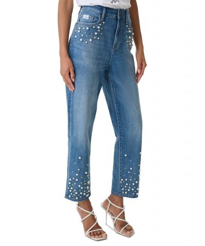 Women's Imitation Pearl Denim Jeans Coastal Blue $51.62 Jeans