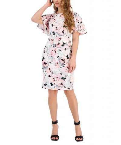 Women's Floral-Print Scuba Crepe Sheath Dress Tutu/Spa Multi $35.39 Dresses