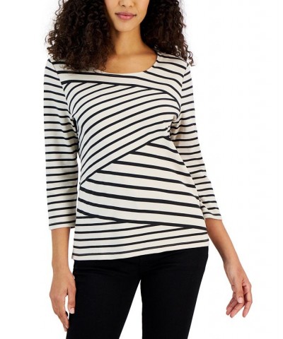 Women's Callie Asymmetrical-Stripe 3/4-Sleeve Top Heather Indigo $10.59 Tops