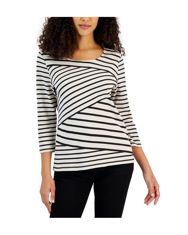 Women's Callie Asymmetrical-Stripe 3/4-Sleeve Top Heather Indigo $10.59 Tops
