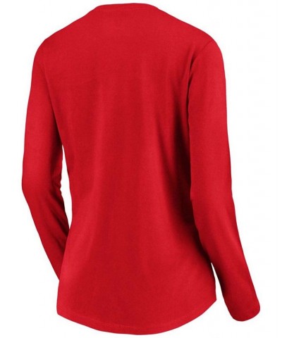 Women's Red Los Angeles Angels Official Logo Long Sleeve V-Neck T-shirt Red $23.84 Tops