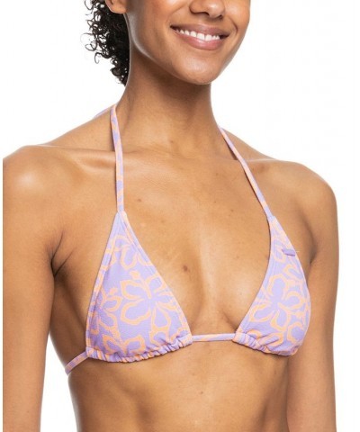 Juniors' Hawaiian Heat Triangle Bikini Top & Side-Tie Bottoms Purple $27.00 Swimsuits