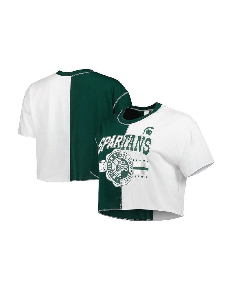 Women's Green White Michigan State Spartans Colorblock Cropped T-shirt Green, White $24.00 Tops