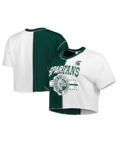 Women's Green White Michigan State Spartans Colorblock Cropped T-shirt Green, White $24.00 Tops