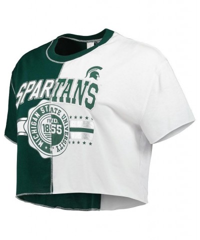 Women's Green White Michigan State Spartans Colorblock Cropped T-shirt Green, White $24.00 Tops