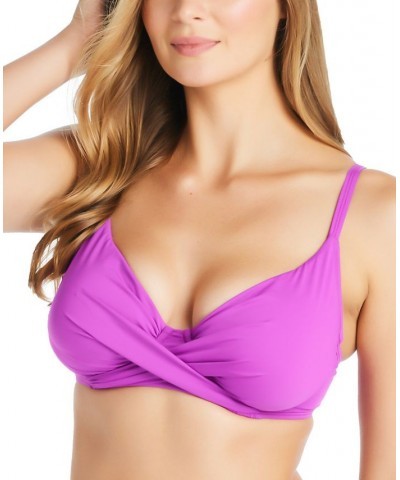 Women's Lets Get Twisted Draped Bikini Top Purple $33.33 Swimsuits