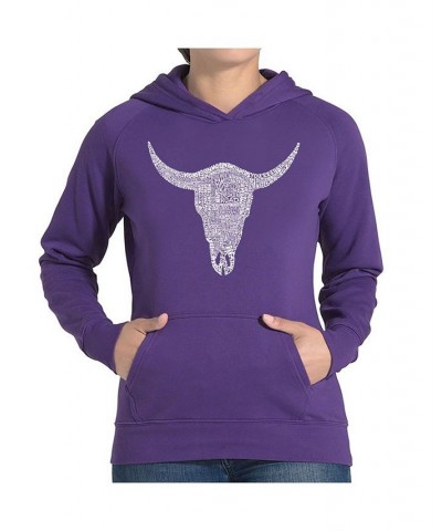 Women's Word Art Hooded Sweatshirt -Country Music's All Time Hits Purple $32.99 Sweatshirts