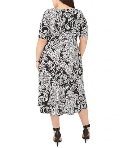 Plus Size Elbow-Sleeve Midi Dress Black/White $36.34 Dresses