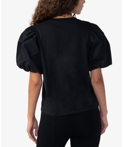 Women's Dream State Cotton Puff-Sleeve Tee Black $14.09 Tops