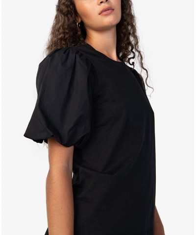 Women's Dream State Cotton Puff-Sleeve Tee Black $14.09 Tops