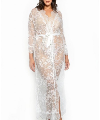 Plus Size Jasmine Eyelash Lace Maxi Robe White $45.15 Lingerie