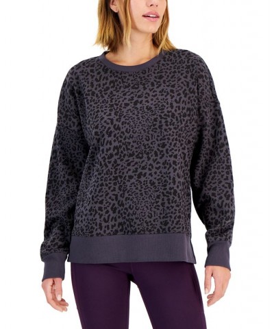 Women's Cheetah-Print Petite Crewneck Sweatshirt Cheetah Black $10.15 Sweatshirts