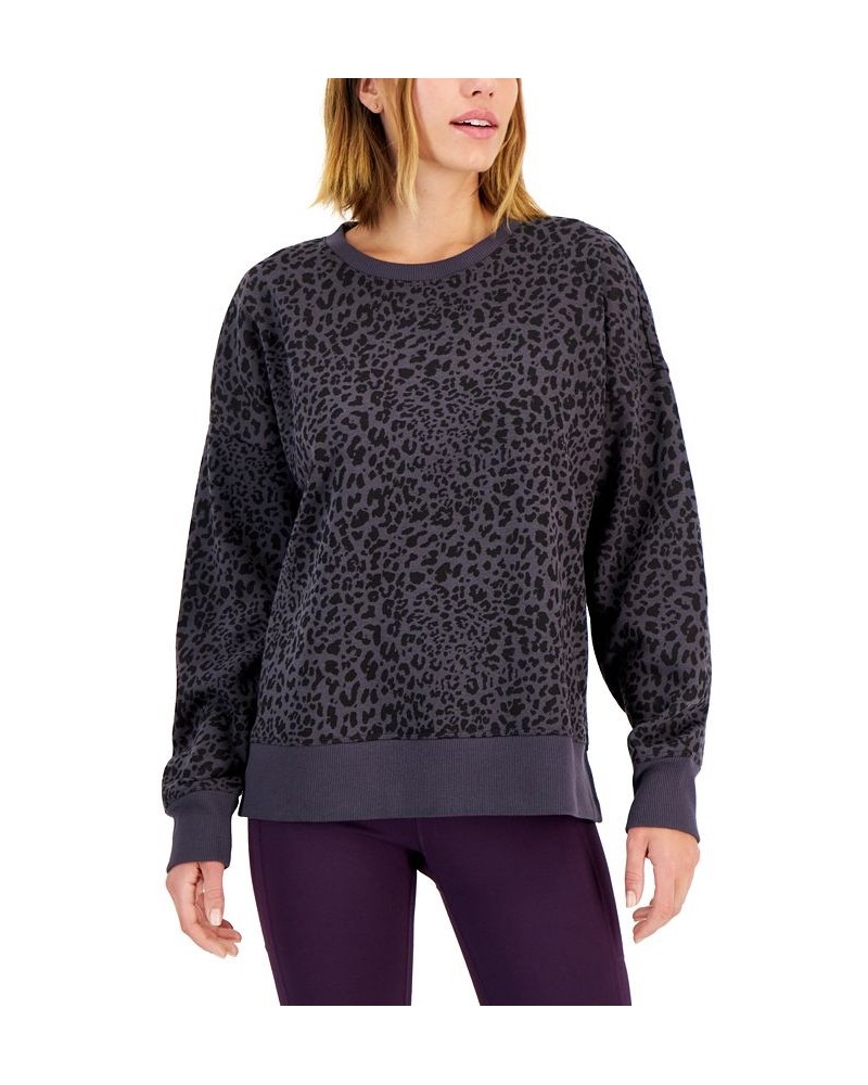 Women's Cheetah-Print Petite Crewneck Sweatshirt Cheetah Black $10.15 Sweatshirts