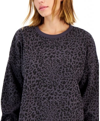 Women's Cheetah-Print Petite Crewneck Sweatshirt Cheetah Black $10.15 Sweatshirts