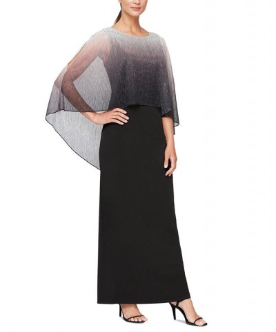 Petite Ombré Metallic Popover Sheath Gown Black Silver $49.17 Dresses