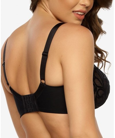 Women's Lotus Embroidered Unlined Underwire Bra Black $16.09 Bras