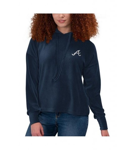 Women's Navy Atlanta Braves End Line Pullover Hoodie Navy $45.89 Sweatshirts