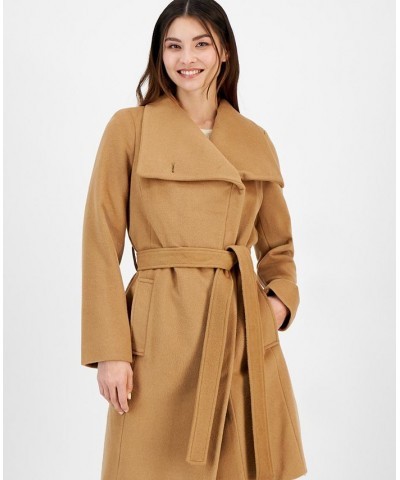 Women's Asymmetric Belted Wrap Coat Tan/Beige $96.00 Coats