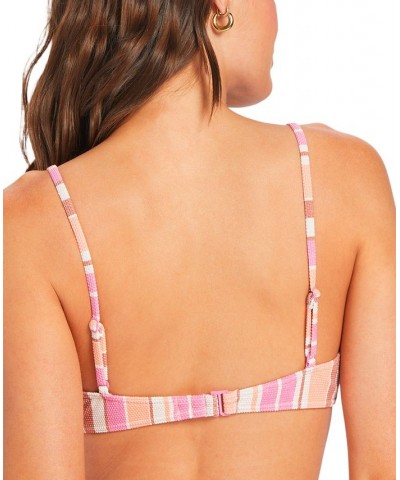 Juniors' Palm Tree Dreams Striped Triangle Bikini Top & Side-Tie Bottoms Shocking Pink Retro Stripe $25.80 Swimsuits