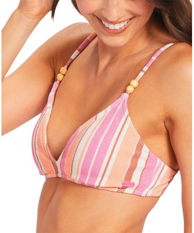 Juniors' Palm Tree Dreams Striped Triangle Bikini Top & Side-Tie Bottoms Shocking Pink Retro Stripe $25.80 Swimsuits