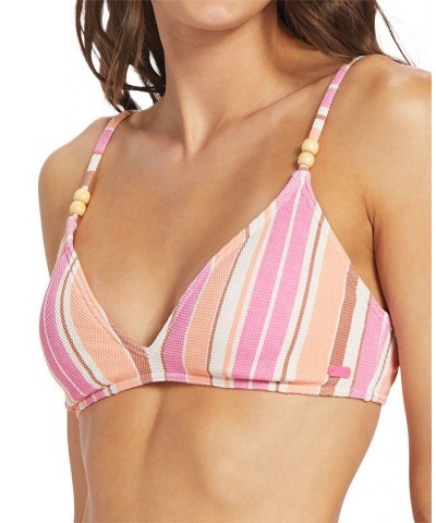 Juniors' Palm Tree Dreams Striped Triangle Bikini Top & Side-Tie Bottoms Shocking Pink Retro Stripe $25.80 Swimsuits