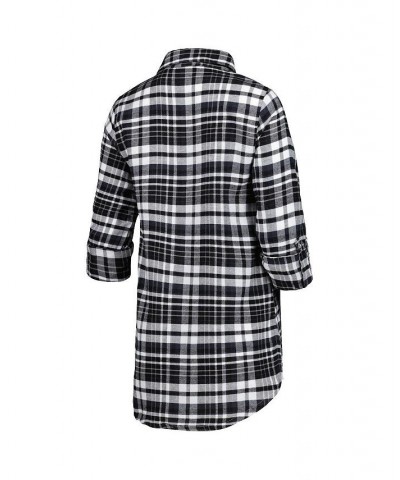 Women's Black Silver Las Vegas Raiders Mainstay Flannel Full-Button Long Sleeve Nightshirt Black $33.14 Pajama