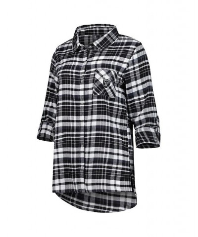 Women's Black Silver Las Vegas Raiders Mainstay Flannel Full-Button Long Sleeve Nightshirt Black $33.14 Pajama