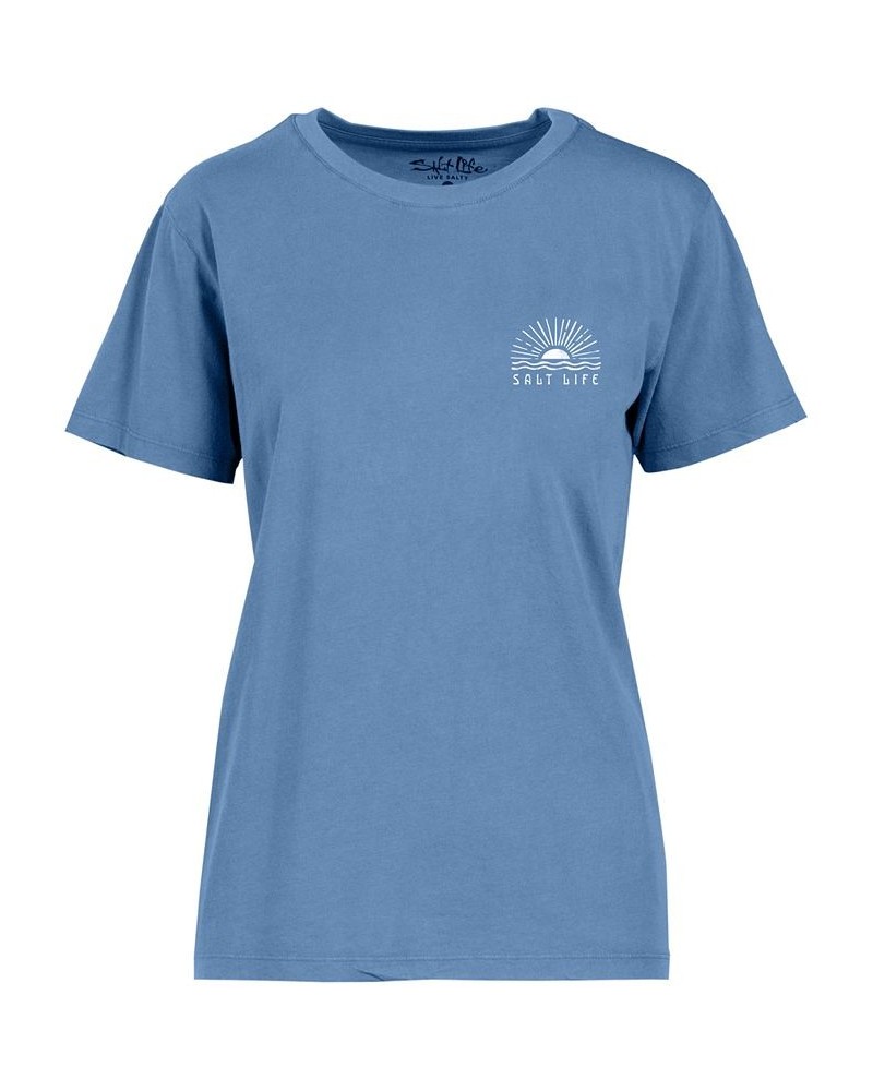 Women's Radiating Sun Cotton Short-Sleeve T-Shirt Azure $22.68 Tops