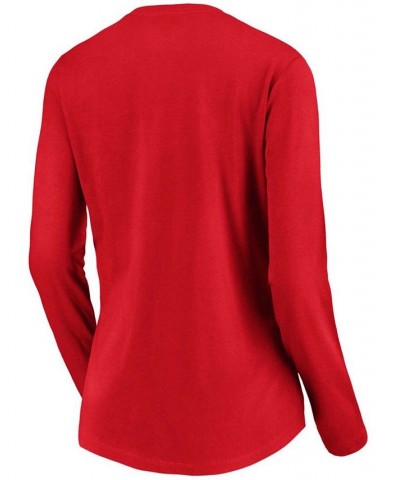 Women's Red Cincinnati Reds Core Live For It V-Neck Long Sleeve T-shirt Red $25.19 Tops