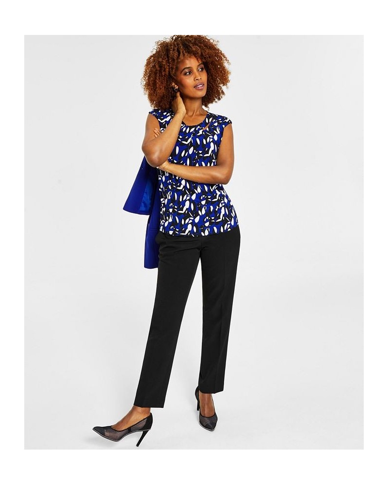 Women's Printed Twist-Neck Blouse Royal Blue/White Combo $28.91 Tops