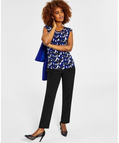 Women's Printed Twist-Neck Blouse Royal Blue/White Combo $28.91 Tops