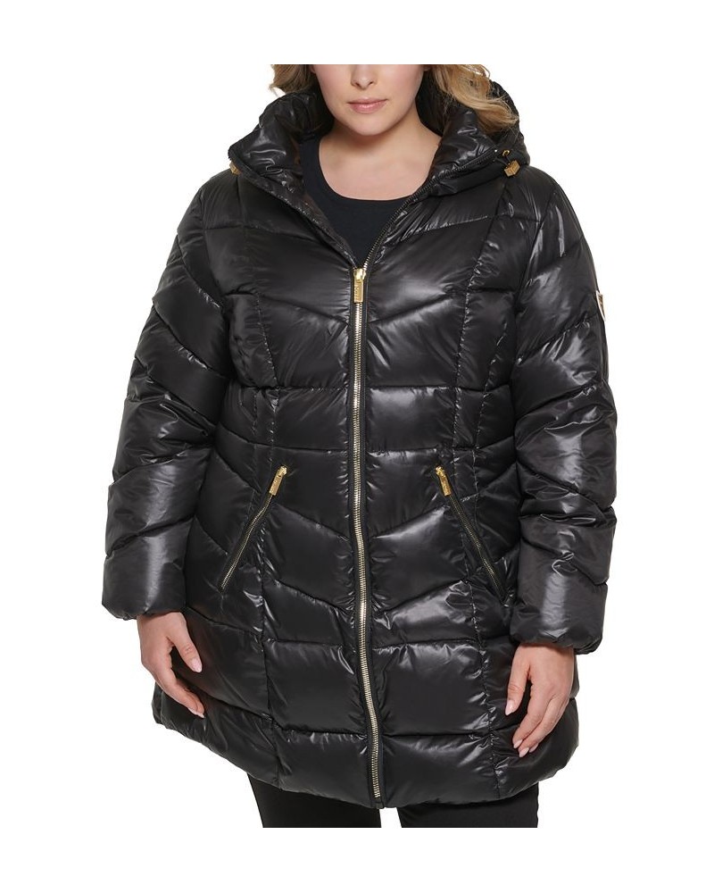 Women's Plus Size Hooded Puffer Coat Black $69.30 Coats