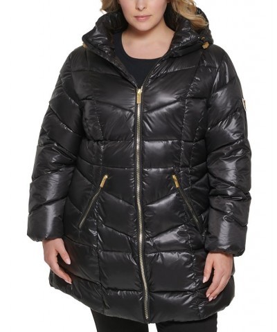 Women's Plus Size Hooded Puffer Coat Black $69.30 Coats