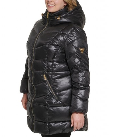 Women's Plus Size Hooded Puffer Coat Black $69.30 Coats