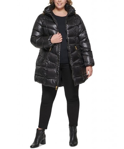 Women's Plus Size Hooded Puffer Coat Black $69.30 Coats