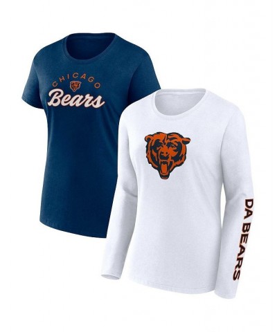 Women's Branded Navy White Chicago Bears Short and Long Sleeve T-shirt Combo Pack Blue $35.39 Tops