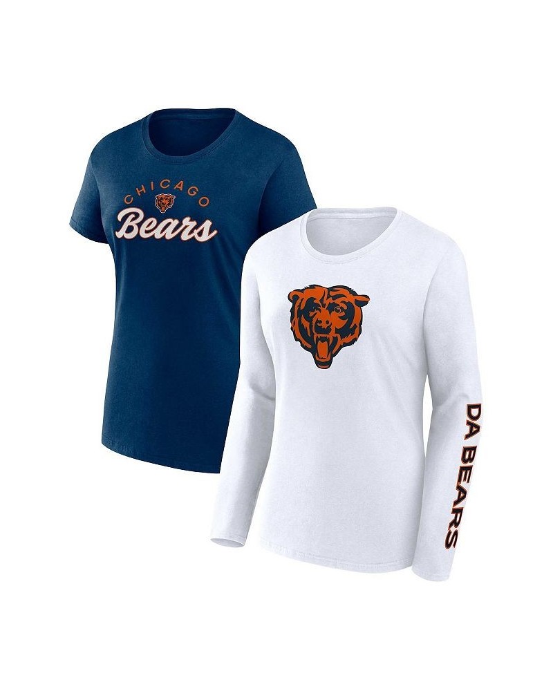 Women's Branded Navy White Chicago Bears Short and Long Sleeve T-shirt Combo Pack Blue $35.39 Tops