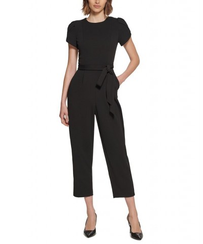 Women's Tie-Waist Tulip-Sleeve Jumpsuit Black $31.08 Pants