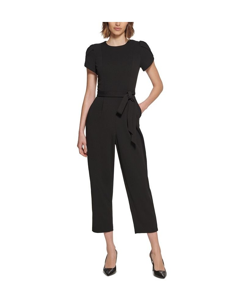 Women's Tie-Waist Tulip-Sleeve Jumpsuit Black $31.08 Pants