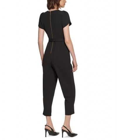 Women's Tie-Waist Tulip-Sleeve Jumpsuit Black $31.08 Pants