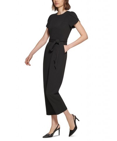 Women's Tie-Waist Tulip-Sleeve Jumpsuit Black $31.08 Pants