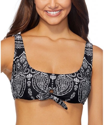 Juniors' Seashell Printed Tie-Front Bikini Top Black/White $31.36 Swimsuits