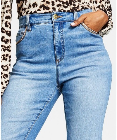 Women's High-Rise Chain-Trim Jeans Medium Indigo $28.47 Jeans