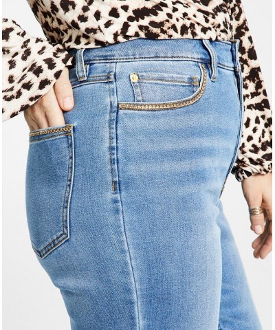 Women's High-Rise Chain-Trim Jeans Medium Indigo $28.47 Jeans