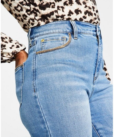 Women's High-Rise Chain-Trim Jeans Medium Indigo $28.47 Jeans