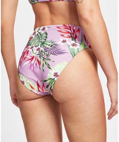 Juniors' Printed High-Waist Bikini Bottoms Tropicali Dusty Violet $17.09 Swimsuits